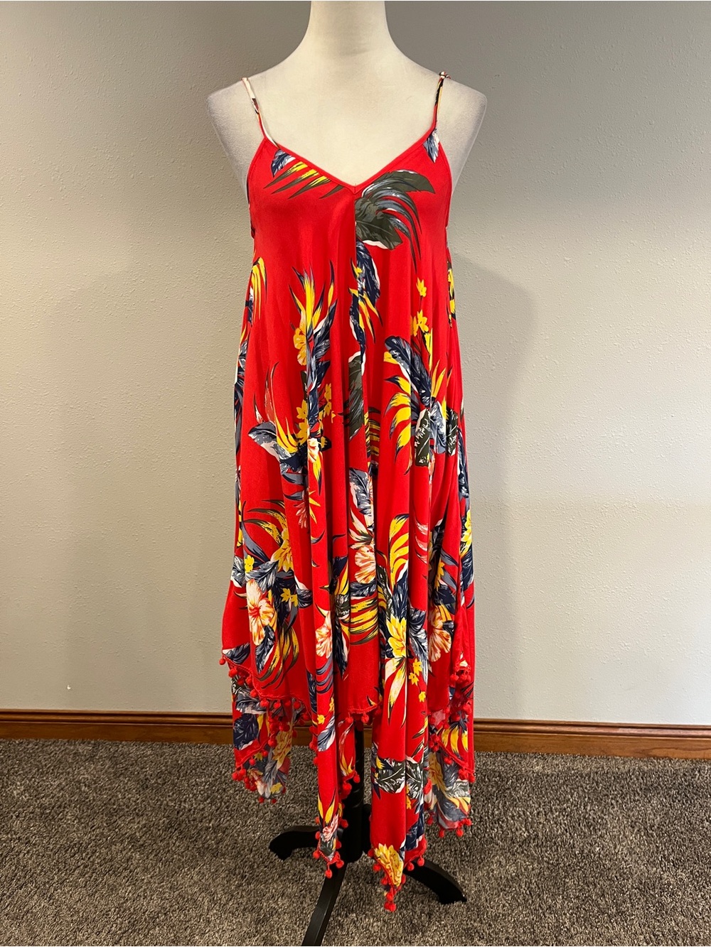 Red Tropical Floral Spaghetti-Strap Maxi Dress swim coverβ up
